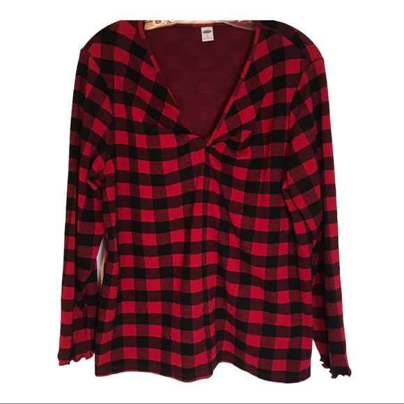 Old Navy Tops - Old Navy Red Buffalo Check Twisted V Neck Top